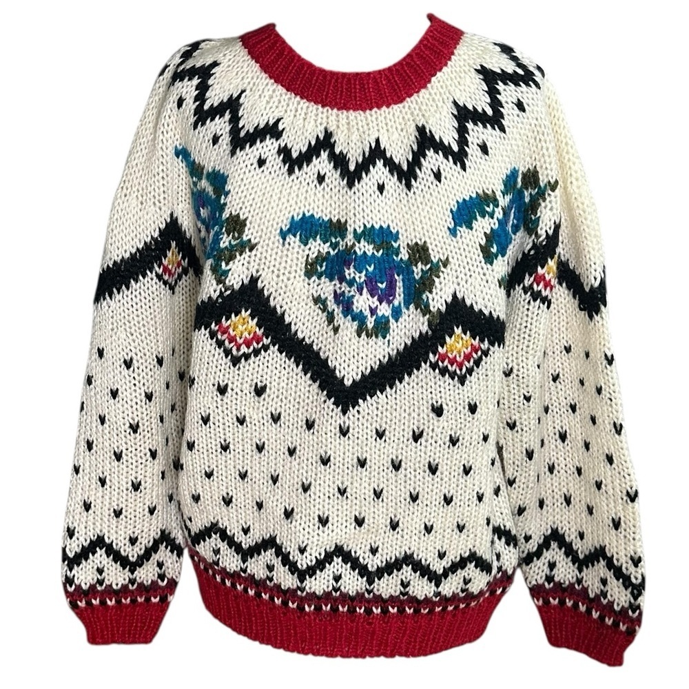 IVY Vintage Hand Knit Chunky Pullover Sweater  1980s-90s. Size Medium